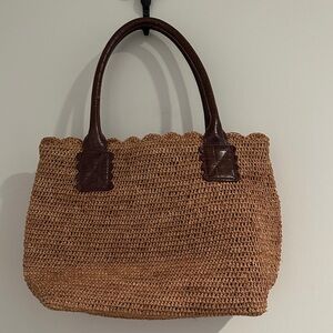 MZ WALLACE 💯 Raffia Brown/Tan Woven Tote Bag. M Size. Leather straps. Dust cover